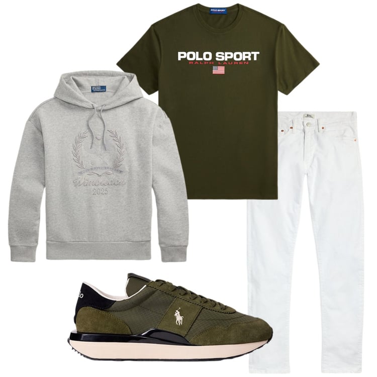 Outfit uomo - Total look #2216210. Stile Urban per Tutti i giorni. Abbinamento con jeans, sneakers, felpe con cappuccio, t-shirt.
