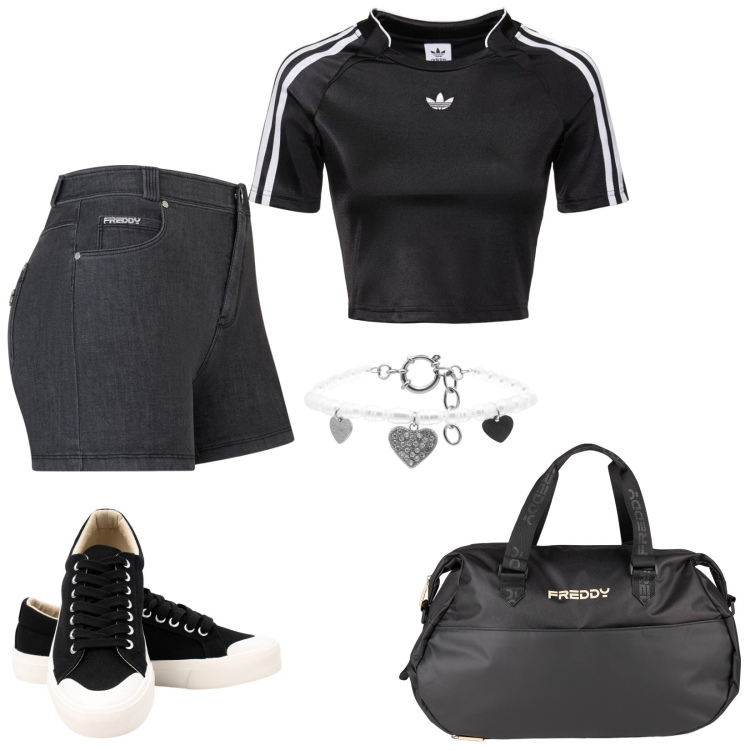 Outfit donna - Total look #2216215. Stile Casual per Sport. Abbinamento con jeans skinny, borse sportive, braccialetti, sneakers, top.