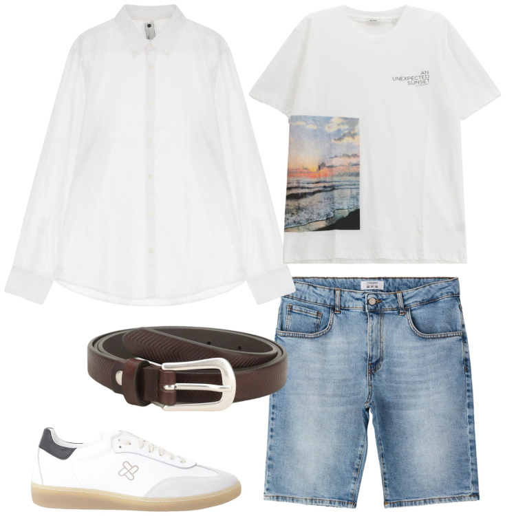 Outfit uomo - Camicia in lino oversize. Stile Casual per Mare. Abbinamento con bermuda, t-shirt, cinture, camicie, sneakers.