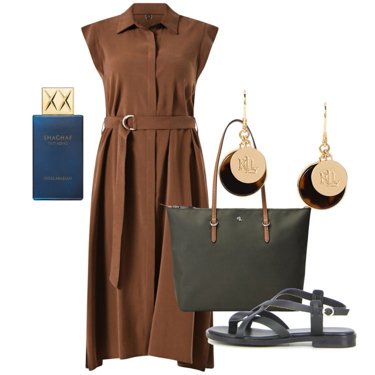 Outfit donna - L\'ufficio ad agosto. Stile Bon Ton per Tutti i giorni. Abbinamento con profumi, vestiti chemisier, orecchini, borse tote, sandali.