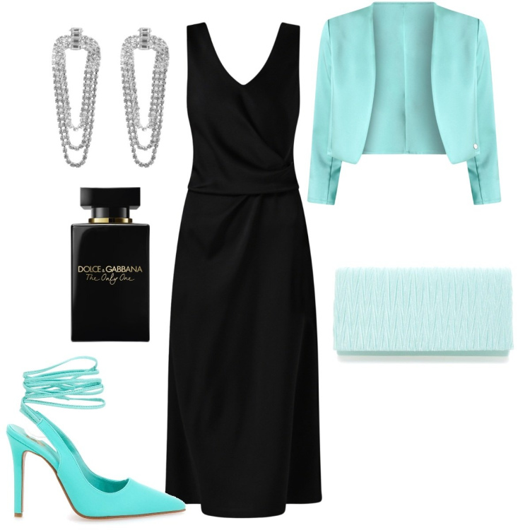 Outfit donna - L\'abito midi rinascimento. Stile Chic per Scuola/Università. Abbinamento con profumi, orecchini, vestiti midi/longuette, bolero, décolleté, pochette.