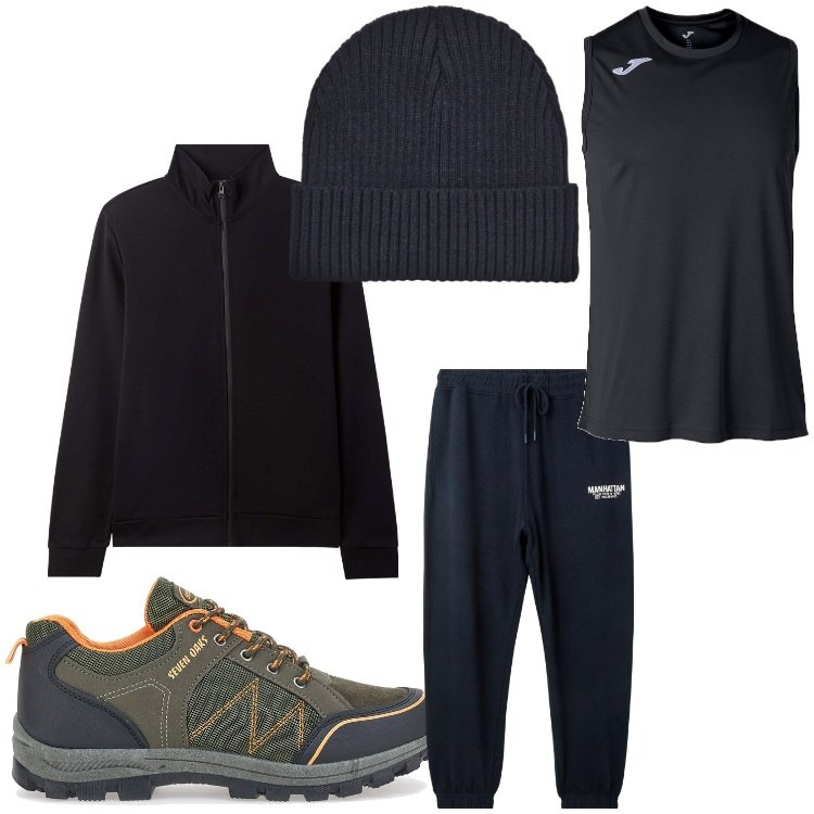 Outfit uomo - Arrampicata. Stile Casual per Sport. Abbinamento con pantaloni sportivi, felpe sportive, berretti, t-shirt sportive, scarpe sportive.