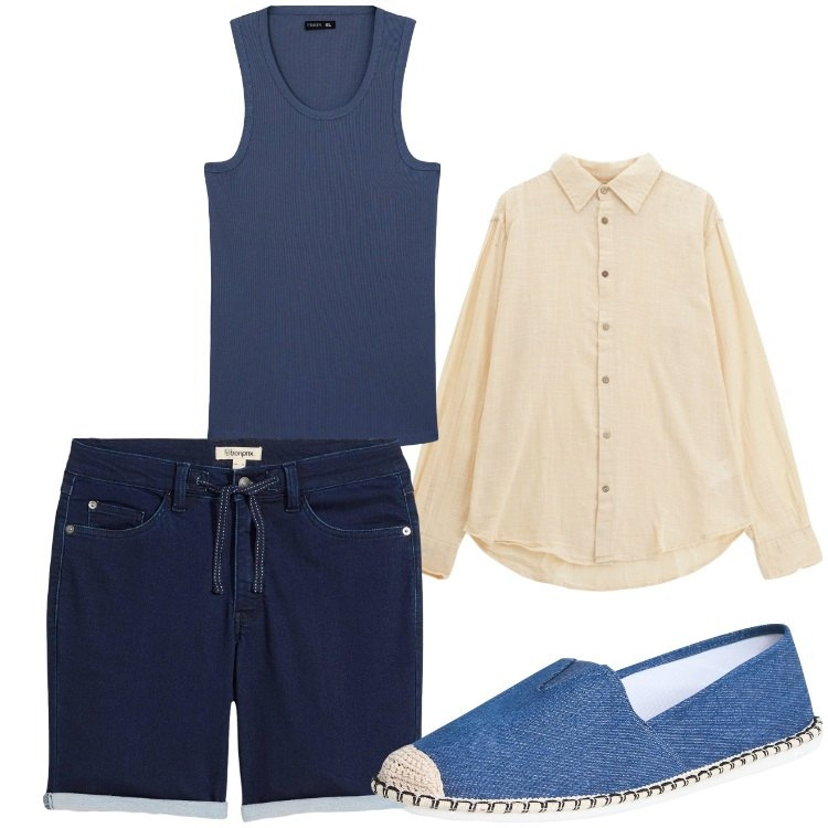 Outfit uomo - Lino e corda. Stile Casual per Tutti i giorni. Abbinamento con bermuda, espadrillas, canottiere, camicie.