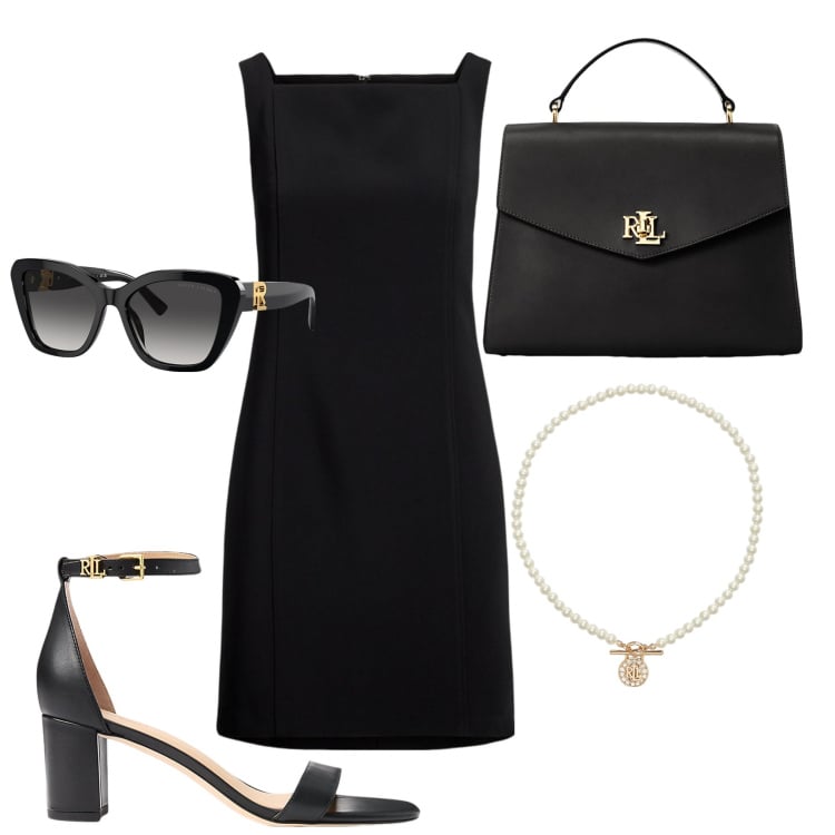 Outfit donna - Sempre con classe. Stile Bon Ton per Serata fuori. Abbinamento con vestiti senza maniche, sandali in pelle, occhiali da sole, ciondoli, borse a mano.