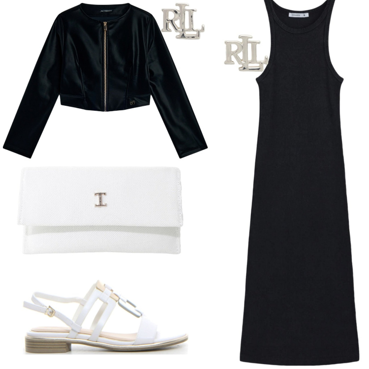 Outfit donna - Total look #2216285. Stile Casual chic per Serata fuori. Abbinamento con vestiti lunghi, borse a tracolla, blazer, orecchini, sandali.