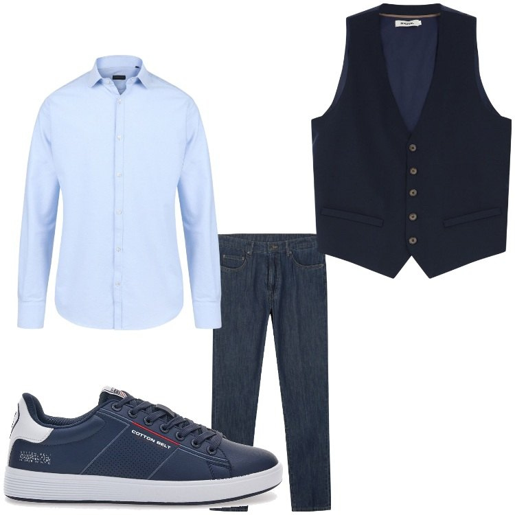 Outfit uomo - Gilet. Stile Business/Elegante per Serata speciale. Abbinamento con gilet, sneakers, jeans, camicie.