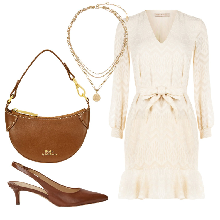 Outfit donna - Una sera fresca. Stile Bon Ton per Serata fuori. Abbinamento con vestiti corti, ciondoli, borse a tracolla, décolleté.