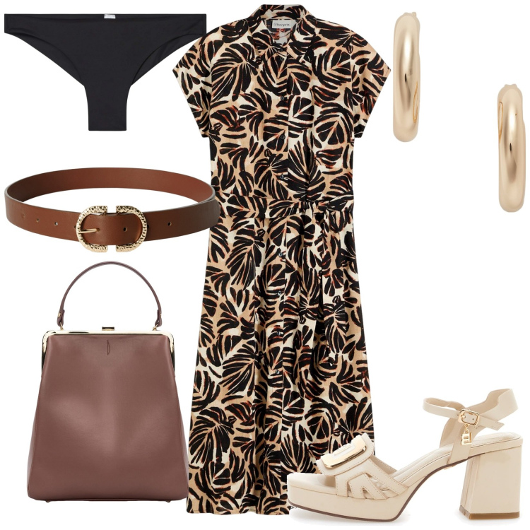 Outfit donna - Total look #2216351. Stile Casual per Tutti i giorni. Abbinamento con vestiti midi/longuette, culotte, cinture, orecchini, sandali col tacco, borse a spalla.