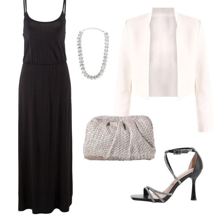 Outfit donna - Chic & Cheap. Stile Chic per Cerimonia. Abbinamento con vestiti lunghi, collane, clutch, bolero, sandali col tacco.