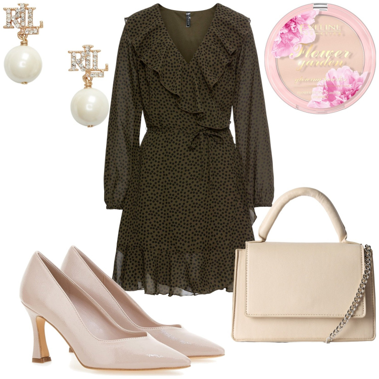 Outfit donna - Total look #2216402. Stile Romantica per Serata fuori. Abbinamento con vestiti, ciprie, borse a tracolla, orecchini, décolleté.