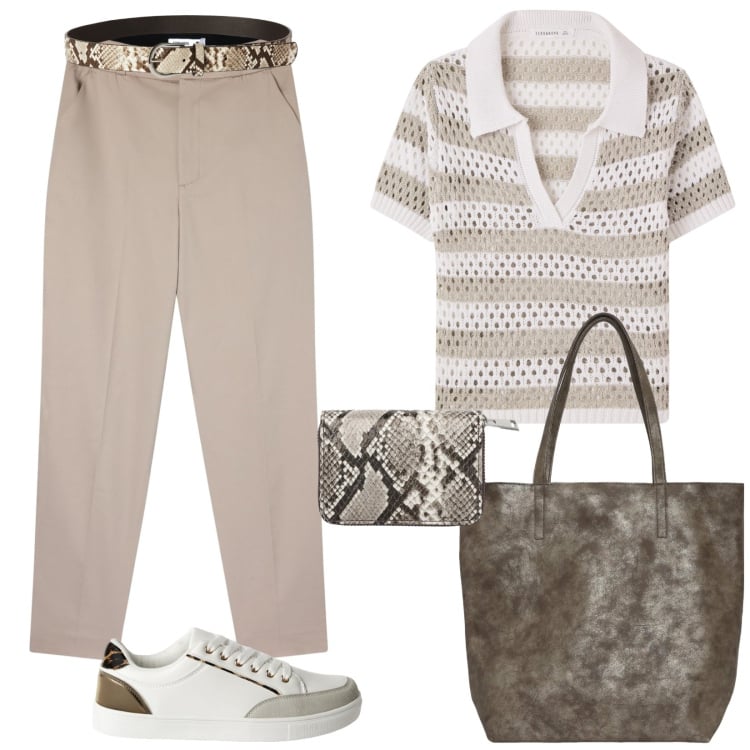 Outfit donna - Terranova: perfetta in città o al mare. Stile Basic per Tutti i giorni. Abbinamento con t-shirt, pantaloni chino, sneakers, portafogli, cinture, borse tote.