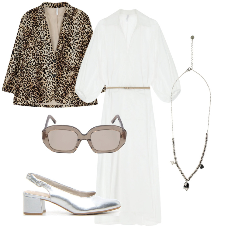 Outfit donna - Total look #2216429. Stile Trendy per Tutti i giorni. Abbinamento con vestiti lunghi, blazer, ciondoli, décolleté, occhiali da sole.