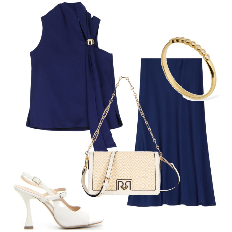 Outfit donna - Total look #2216450. Stile Chic per Cerimonia. Abbinamento con borse a tracolla, gonne longuette, top, anelli, sandali col tacco.