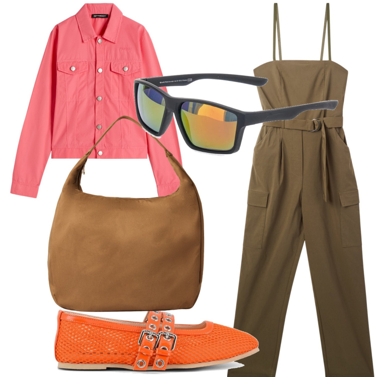 Outfit donna - Commissioni del lunedì. Stile Urban per Tutti i giorni. Abbinamento con tute, borse a mano, blazer, ballerine, occhiali da sole.