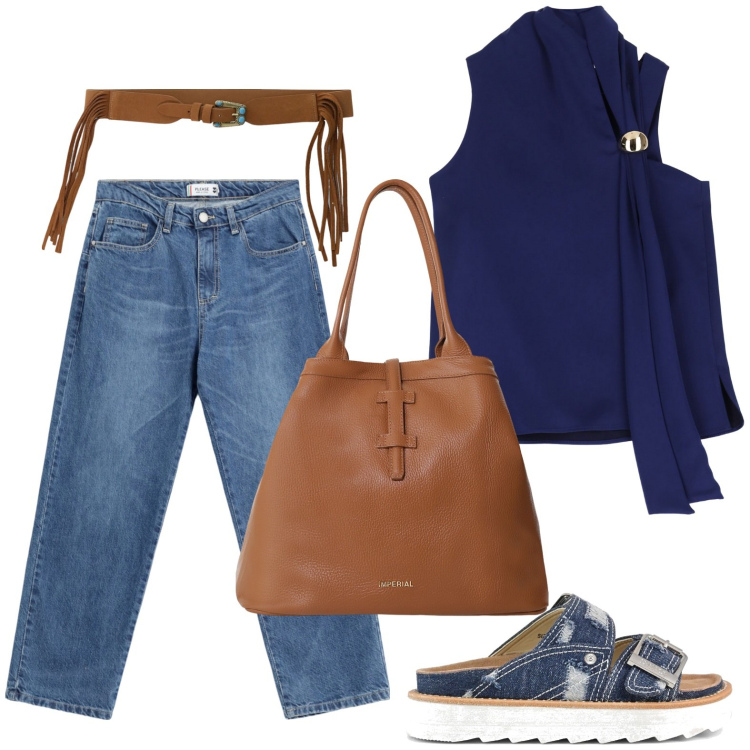 Outfit donna - Sandali estivi: estate ai tuoi piedi. Stile Bon Ton per Ufficio. Abbinamento con jeans dritti, top, borse tote, cinture, sandali.