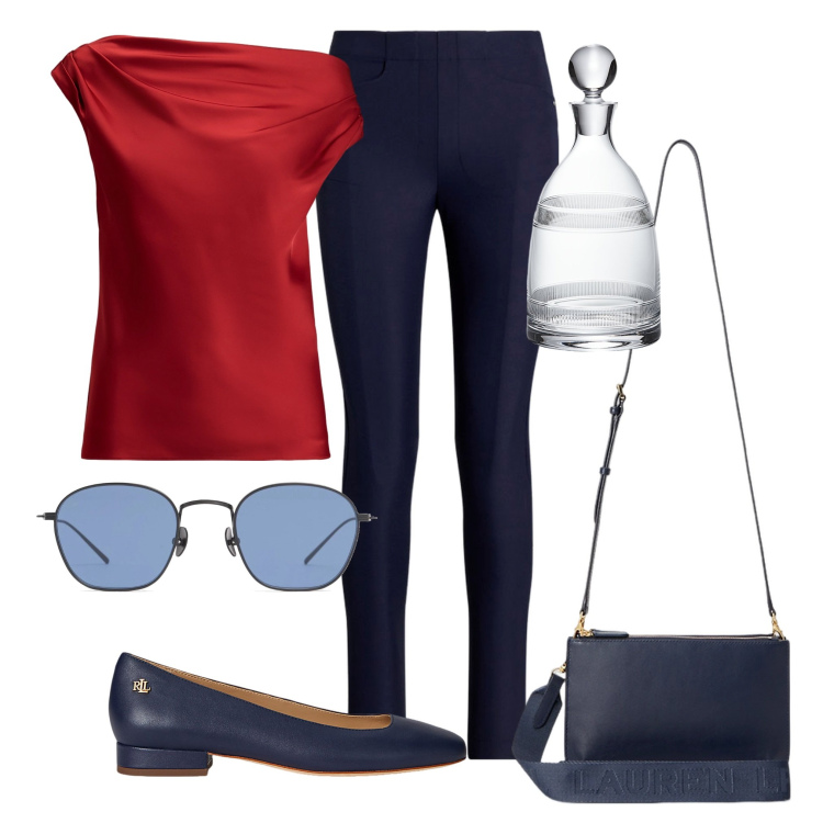 Outfit donna - Per il giorno. Stile Casual per Tutti i giorni. Abbinamento con borse a tracolla, pantaloni, ballerine, top, orologi, occhiali da sole.