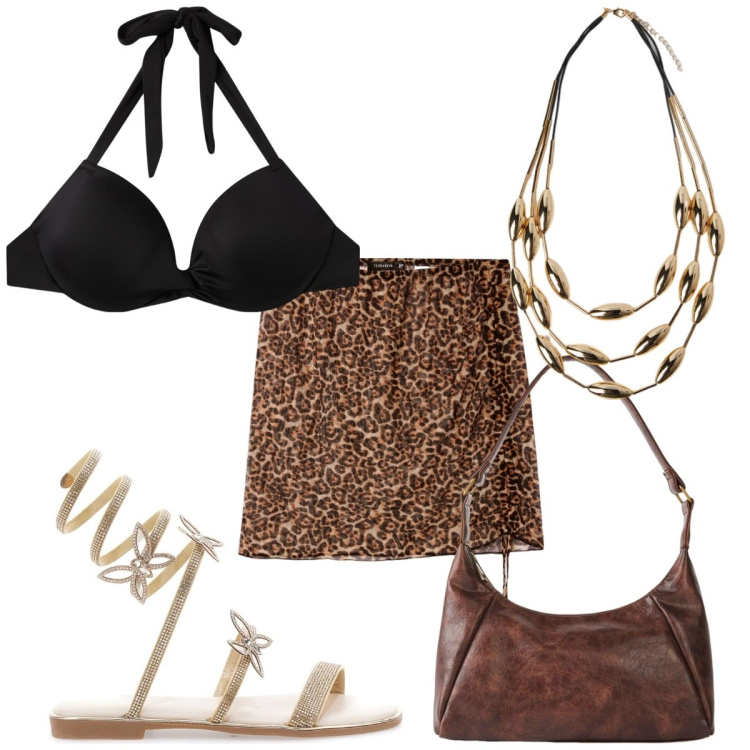 Outfit donna - Total look #2216529. Stile Trendy per Mare. Abbinamento con borse a mano, minigonne, bikini, sandali, collane.