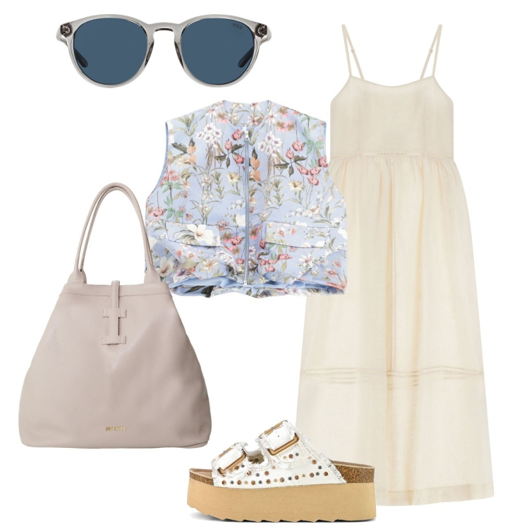 Outfit donna - Sandali con zeppa i miei preferiti. Stile Etnico per Tutti i giorni. Abbinamento con gilet, borse tote, vestiti lunghi, occhiali da sole, sandali.