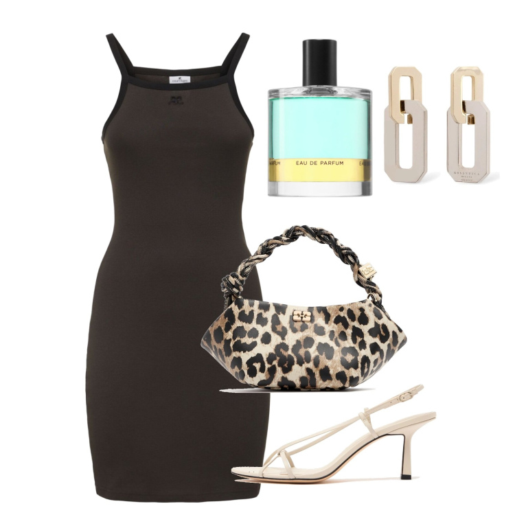 Outfit donna - Testa di moro very chic. Stile Chic per Serata fuori. Abbinamento con profumi, orecchini, vestiti, sandali in pelle, borse a mano.