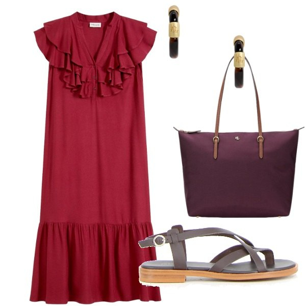 Outfit donna - E siamo in Agosto....... Stile Casual per Tutti i giorni. Abbinamento con vestiti midi/longuette, orecchini, borse tote, sandali.