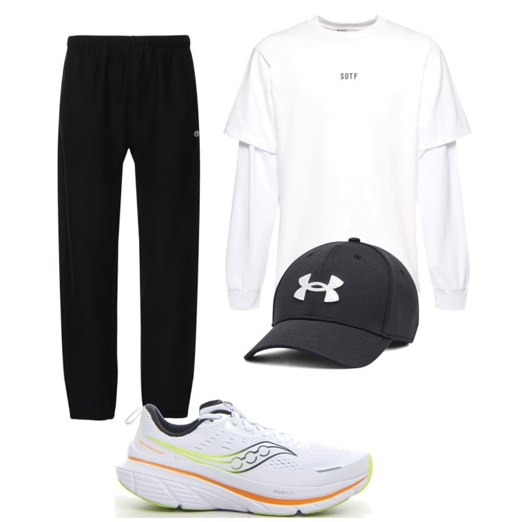 Outfit uomo - Total look #2216604. Stile Casual per Tutti i giorni. Abbinamento con cappelli, pantaloni, t-shirt, scarpe sportive.