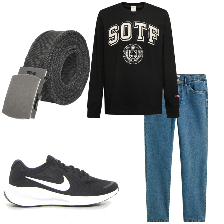 Outfit uomo - Total look #2216628. Stile Casual per Tutti i giorni. Abbinamento con jeans dritti, cinture, t-shirt, sneakers.