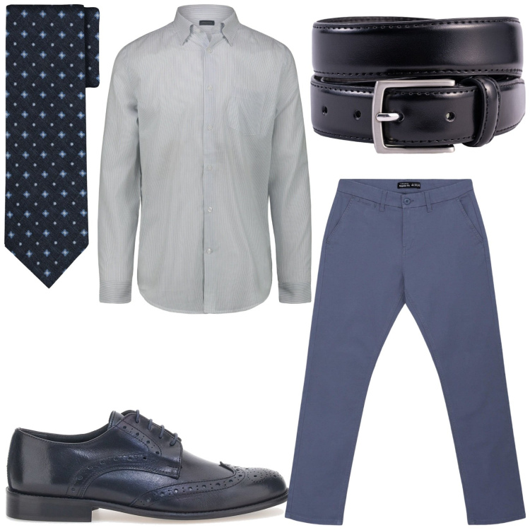 Outfit uomo - Total look #2216630. Stile Business/Elegante per Ufficio. Abbinamento con pantaloni chino, cinture, cravatte, camicie, scarpe stringate.