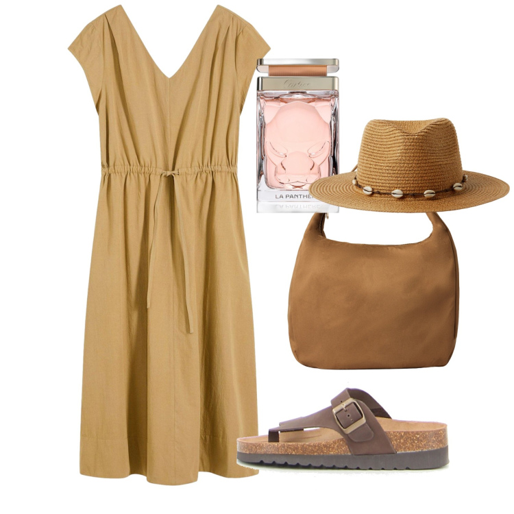 Outfit donna - Passeggiata lungomare. Stile Bon Ton per Tutti i giorni. Abbinamento con vestiti, profumi, borse a mano, cappelli, infradito.