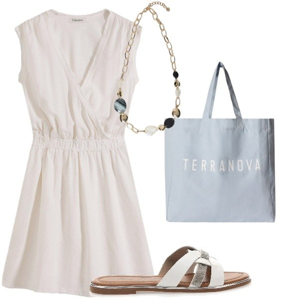 Outfit donna - E siamo in Agosto....... Stile Casual per Tutti i giorni. Abbinamento con vestiti, borse tote, ciabatte, collane.