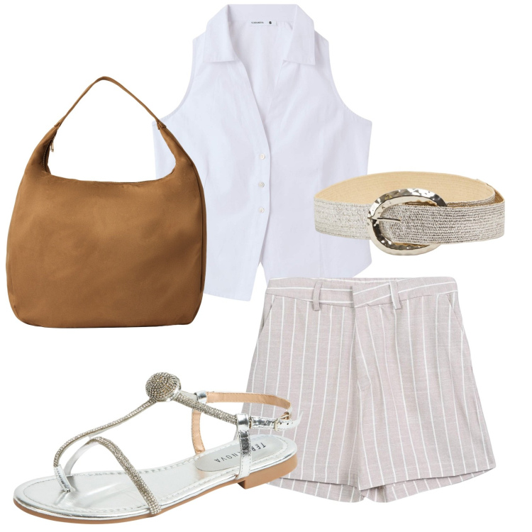 Outfit donna - Senza Sforzo. Stile Preppy per Tutti i giorni. Abbinamento con camicie, cinture, borse a mano, bermuda, ciabatte.