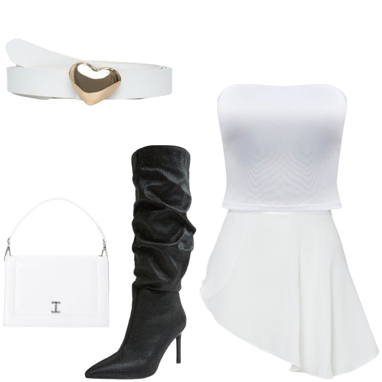Outfit donna - Discoteca. Stile 70s per Serata fuori. Abbinamento con cinture, stivali, top, borse a tracolla, minigonne.