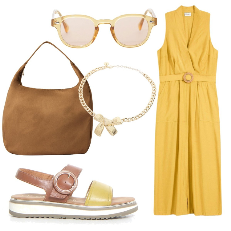 Outfit donna - I sandali bicolore. Stile Bon Ton per Tutti i giorni. Abbinamento con vestiti, borse a mano, occhiali da sole, collane, sandali.