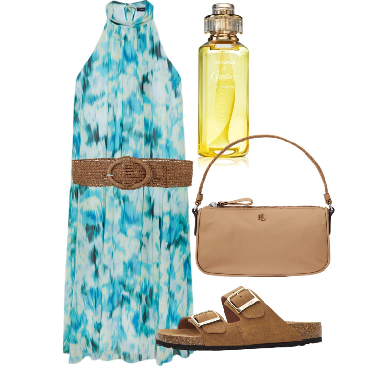 Outfit donna - Agosto. Stile Bon Ton per Tutti i giorni. Abbinamento con cinture, ciabatte, profumi, pochette, vestiti lunghi.