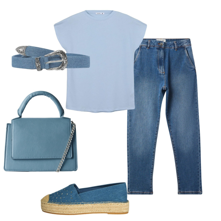 Outfit donna - Total look #2216746. Stile Casual chic per Mare. Abbinamento con jeans skinny, t-shirt, espadrillas, cinture, borse a tracolla.