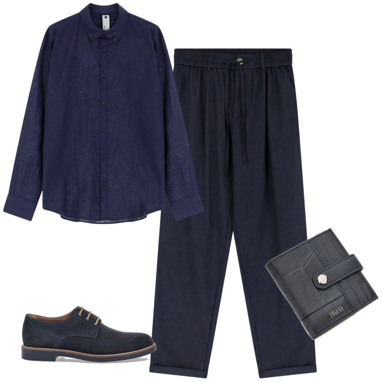 Outfit uomo - Camicia di lino oversize. Stile Urban per Serata speciale. Abbinamento con camicie, pantaloni, portafogli, scarpe stringate.