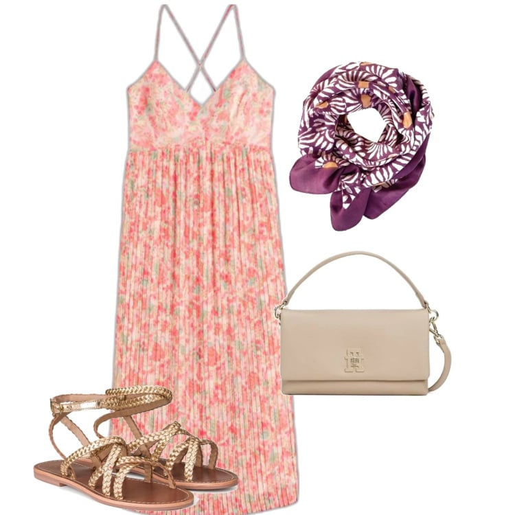 Outfit mujer - Chic #9301. Estilo Chic para Todos los días. Combinación con vestidos largos, bandoleras, bandas para el pelo, sandalias de piel.