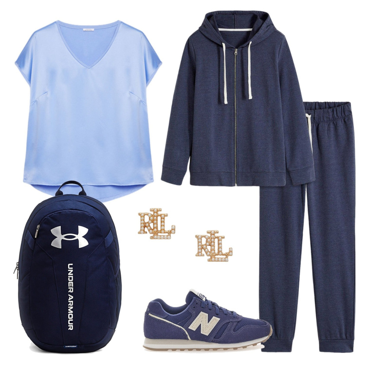 Outfit donna - Total look #2216973. Stile Casual per Tutti i giorni. Abbinamento con tute, orecchini, t-shirt, sneakers, zaini.