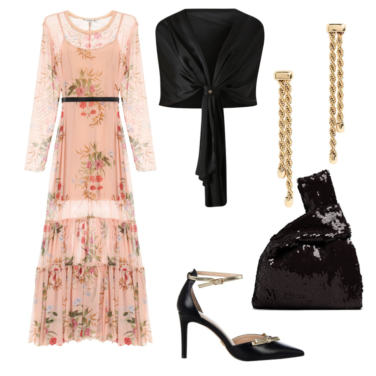 Outfit donna - Total look #2216987. Stile Glamour per Serata fuori. Abbinamento con scialli, décolleté, vestiti lunghi, orecchini, pochette.