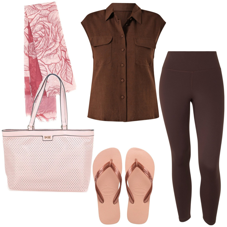 Outfit donna - Estate glam. Stile Glamour per Tutti i giorni. Abbinamento con camicie, pantaloni, ciabatte, foulard, borse a spalla.