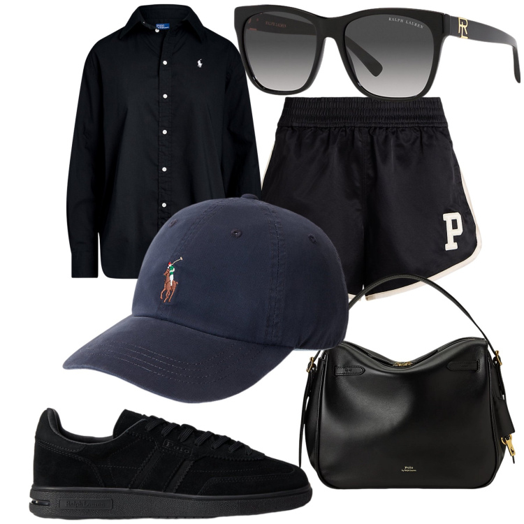 Outfit donna - Black Polo. Stile Casual chic per Tutti i giorni. Abbinamento con occhiali da sole, camicie, borse a mano, cappelli, bermuda, sneakers.