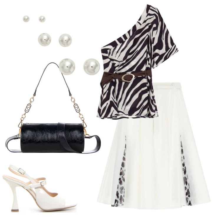 Outfit donna - Total look #2217291. Stile Glamour per Serata fuori. Abbinamento con borse a mano, top, gonne, orecchini, sandali col tacco.