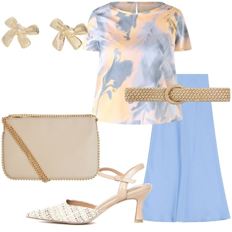Outfit donna - Sandali estivi: estate ai tuoi piedi. Stile Romantica per Serata fuori. Abbinamento con borse a tracolla, cinture, bluse, gonne lunghe, orecchini, sandali col tacco.