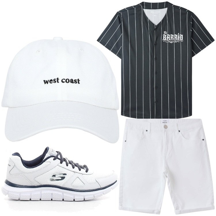 Outfit uomo - Baseball. Stile Casual per Tutti i giorni. Abbinamento con t-shirt, cappelli, bermuda, sneakers.