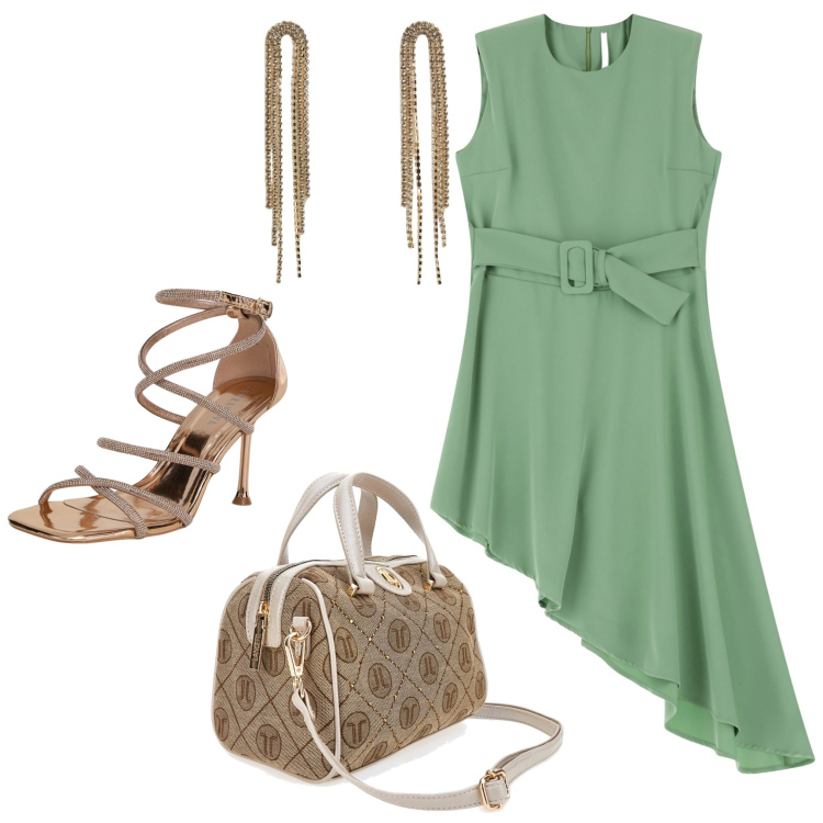 Outfit donna - Una serata cocktail. Stile Glamour per Serata fuori. Abbinamento con sandali col tacco, orecchini, vestiti corti, borse a mano.