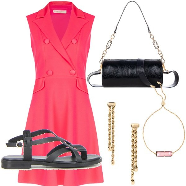 Outfit donna - A cena fuori. Stile Casual chic per Serata fuori. Abbinamento con vestiti midi/longuette, borse a mano, orecchini, braccialetti, sandali.