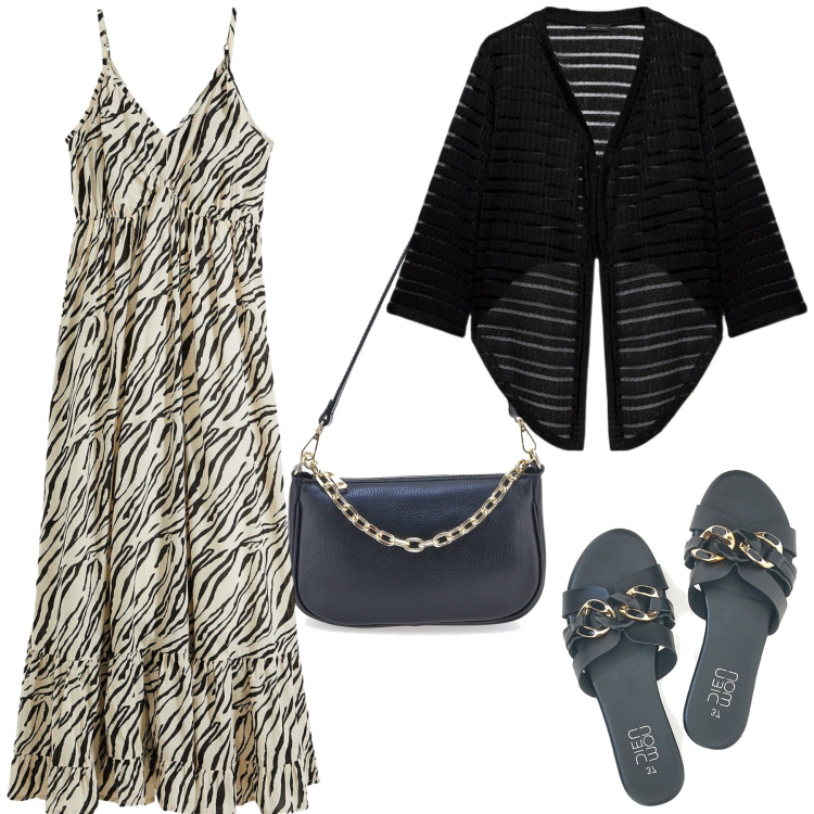 Outfit donna - Total look #2217954. Stile Etnico per Serata fuori. Abbinamento con vestiti lunghi, bolero, borse a tracolla, ciabatte.