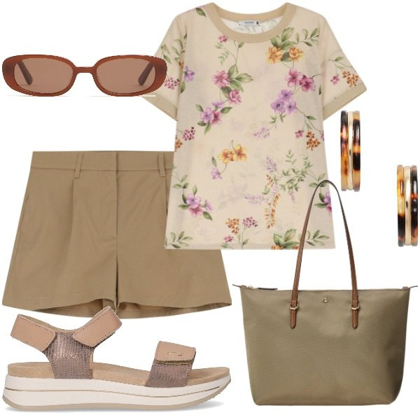 Outfit donna - E siamo in Agosto....... Stile Casual per Tutti i giorni. Abbinamento con t-shirt, shorts, borse tote, orecchini, sandali, occhiali da sole.