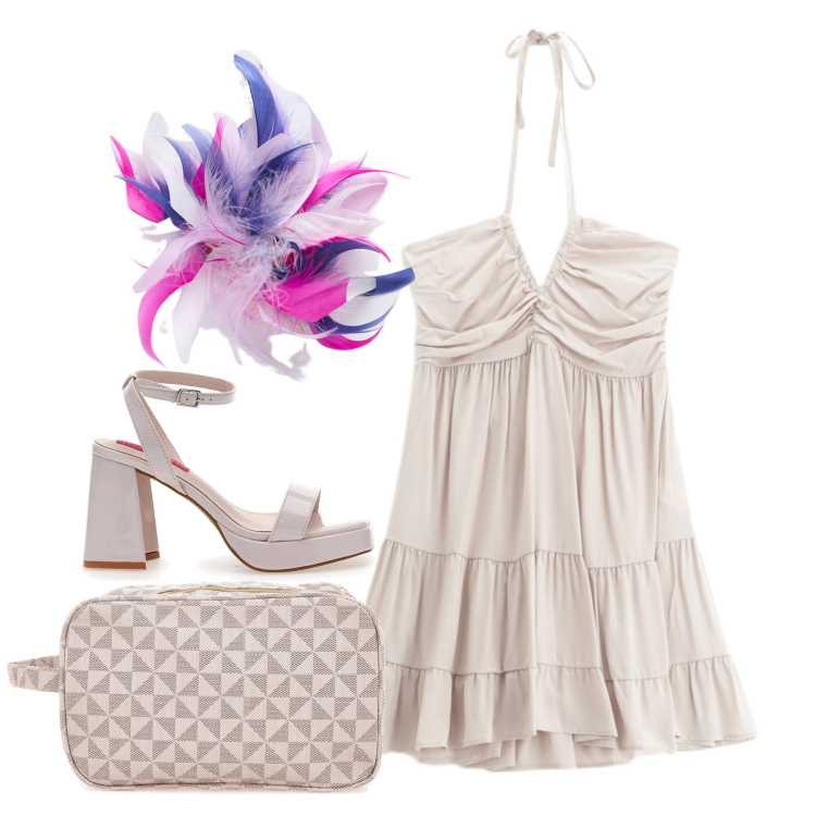 Outfit donna - The date. Stile Chic per Cerimonia. Abbinamento con vestiti corti, sandali col tacco, valigie, accessori per capelli.