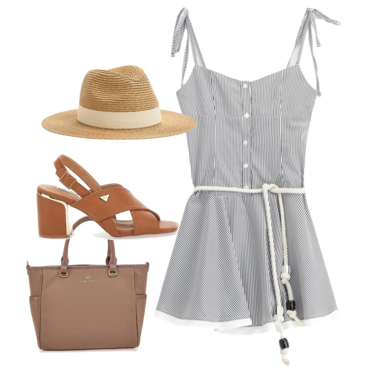 Outfit donna - Le bretelline. Stile Bon Ton per Tutti i giorni. Abbinamento con cappelli, vestiti, borse a tracolla, sandali col tacco.
