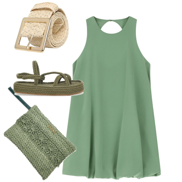 Outfit donna - Accessori naturali. Stile Bon Ton per Tutti i giorni. Abbinamento con cinture, vestiti corti, sandali, pochette.